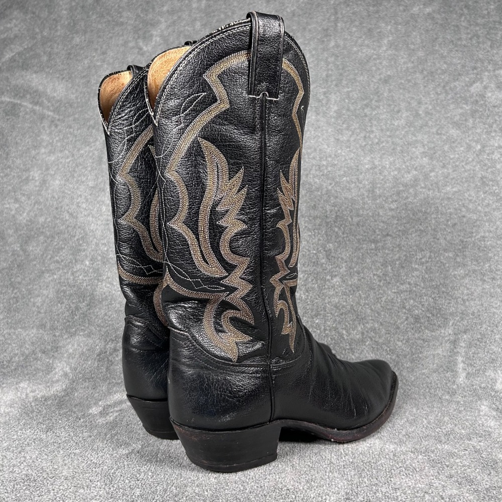 Vintage Justin Cowboy Western Boots Mens 7.5 EE Black Leather Pointed USA 1269 - Picture 6 of 16